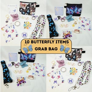 Sacola surpresa pré-fabricada com 10 itens, caixa misteriosa, presentes para amantes de borboletas, conjunto surpresa de borboletas, caixa misteriosa pré-fabricada, artigos de papelaria misteriosos