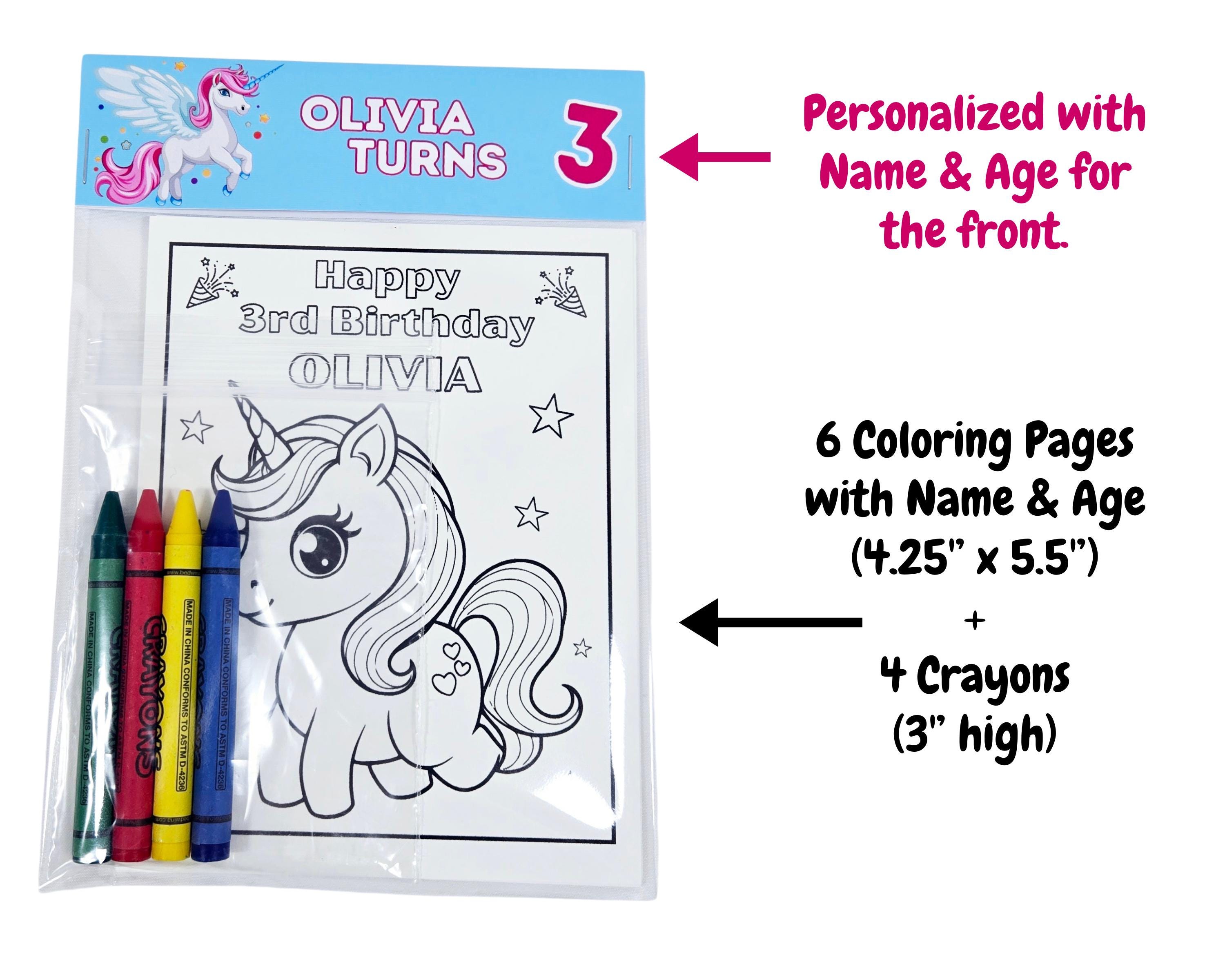Unicorn Birthday Party Coloring Packs : Personalized Favors & Crayons ...