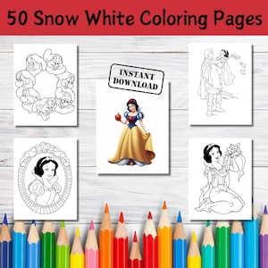 50 Páginas para colorir da Branca de Neve, Desenhos para colorir para crianças, Páginas para colorir para imprimir, Atividades para crianças, Livro para colorir, PDF