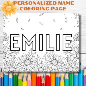 1 Customizable Name Coloring Page, Flower Coloring pages, Personalize coloring sheet, Name coloring page, Kids activities printable