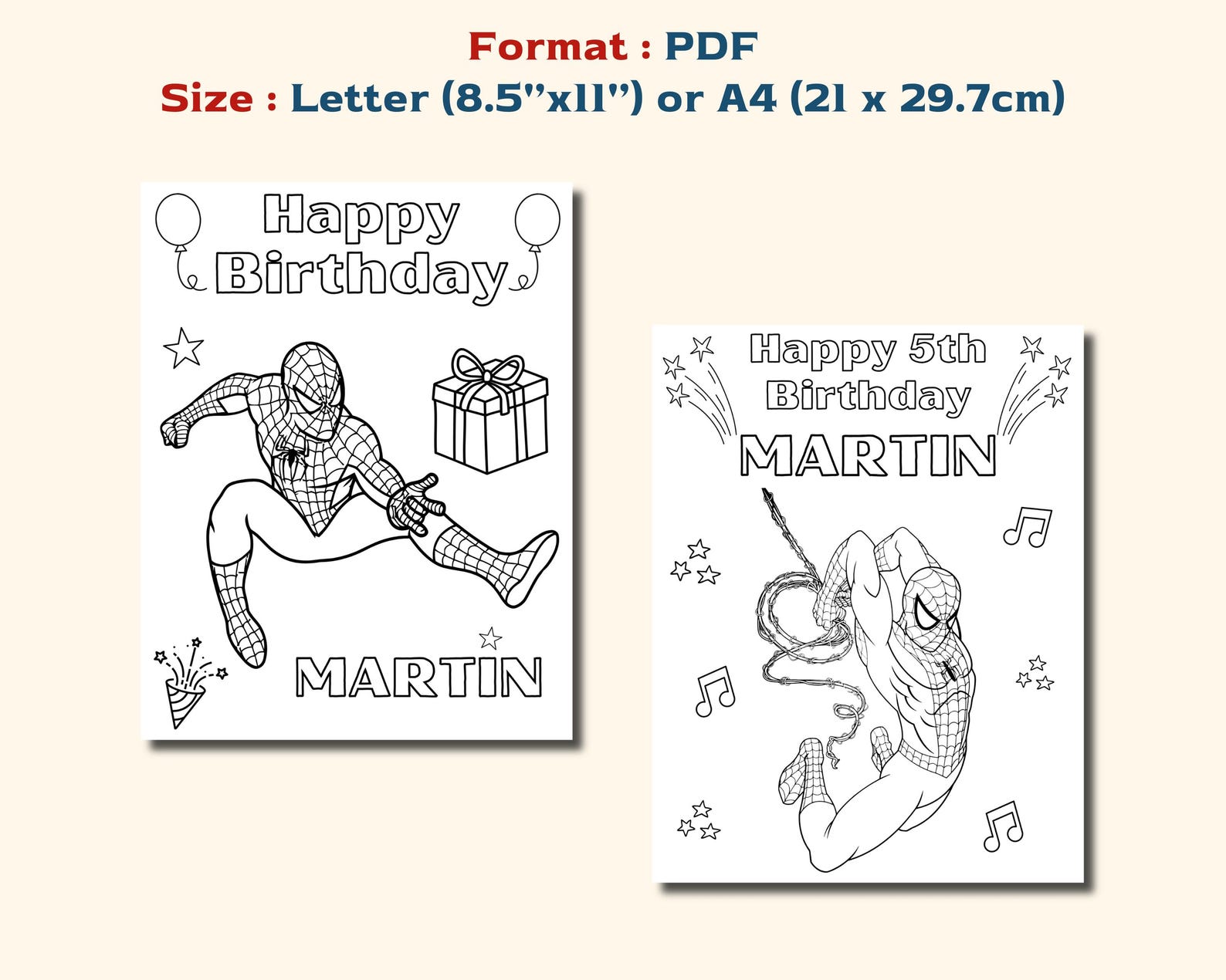 Personalized Spiderman Birthday Coloring Pages for Kids (PDF) - Etsy