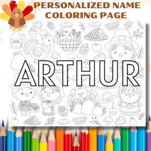 1 Customizable Name Coloring Page, Thanksgiving Coloring pages, Personalize coloring sheet, Name coloring page, Kids activities printable