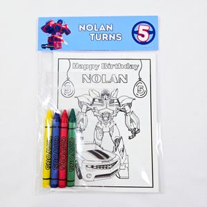 Transformers Party Coloring Packs and Crayons, Transformers Birthday Party Favor, Customizable Transformers Birthday Coloring Pages