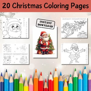 20 Christmas coloring pages, Christmas printable, Christmas coloring book, Holiday coloring, Christmas activities, Santa printable, PDF