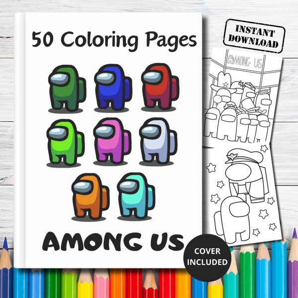 50 Among US Coloring Pages, Among US printable pages, Coloring pages printable for kids, Activities for children, Instant download, PDF