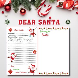 Lettre au Père Noël, 3 Coloriages en Bonus, Lettre imprimable pour le père Noël, Liste de cadeaux de Noël, Téléchargement instantané, PDF