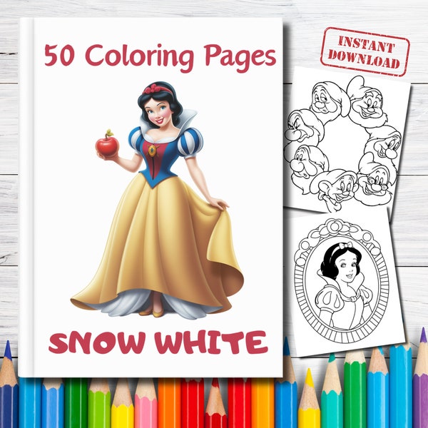 50 Snow White and The Seven Dwarfs Coloring Pages, Cartoon coloring pages for kids, Coloring pages printable, Activities for kids, PDF