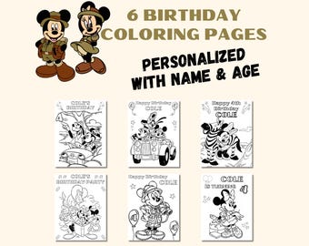 Personalized Mickey Safari Birthday Coloring Pages (PDF)