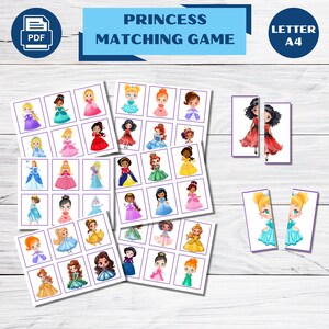 Jeu d'association sur les Princesses pour enfants, Activité d'association sur les Princesses, Jeu avec des Princesses imprimables, PDF