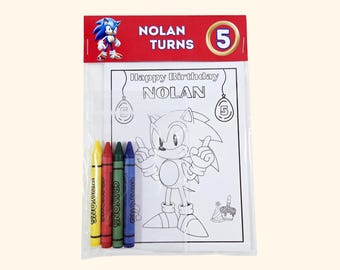 Personalized Sonic Party Favor Bags with Crayons: Coloring Kit