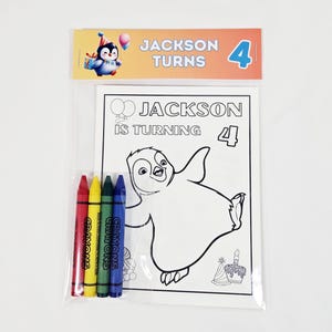 Penguin Party Coloring Packs and Crayons, Penguin Birthday Party Favor, Customizable Penguin Birthday Coloring Pages, Penguin Coloring Pages
