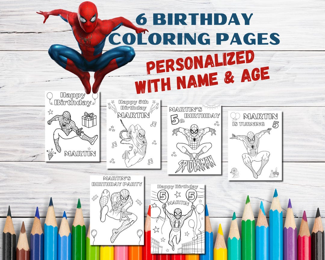 6 Customizable Birthday Coloring Pages for Kids, Spiderman Coloring ...