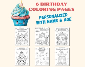 Dibujos para colorear personalizados de cumpleaños: Actividad para fiesta de pastel (PDF)