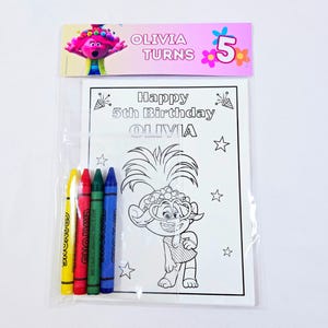 Trolls Party Coloring Packs and Crayons, Trolls Birthday Party Favor, Customizable Trolls Birthday Coloring Pages, Trolls Coloring Pages