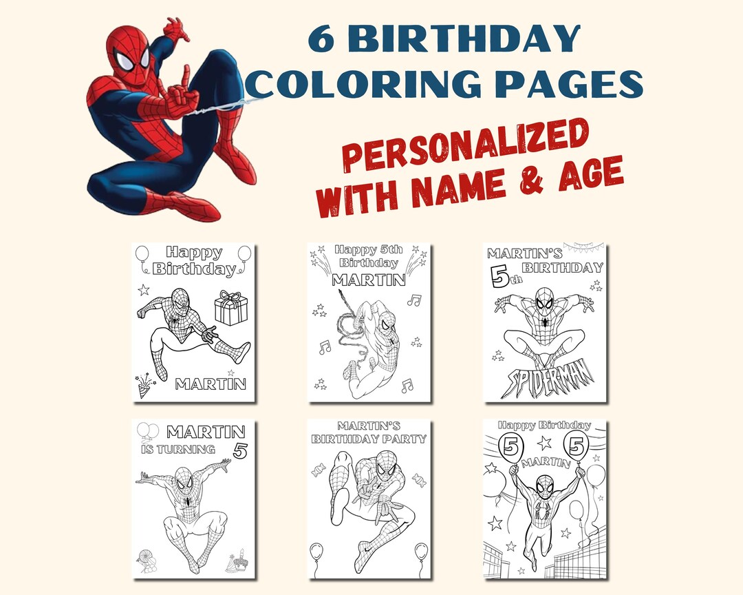 Personalized Spiderman Birthday Coloring Pages for Kids (PDF) - Etsy ...