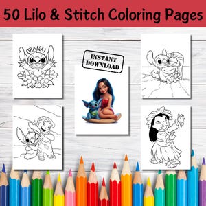 50 páginas para colorear de Lilo y Stitch, Dibujos para colorear para niños, Páginas para colorear imprimibles, Actividades para niños, Libro para colorear, PDF