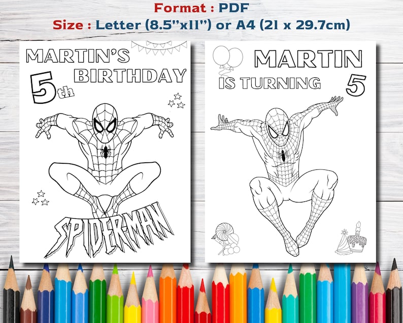 Personalized Spiderman Birthday Coloring Pages for Kids (PDF) - Etsy