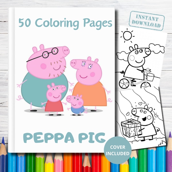 50 Pages de Coloriage Peppa Pig, Pages de coloriage imprimables, Pages à colorier Peppa Pig, Activité enfant, PDF, Téléchargement instantané