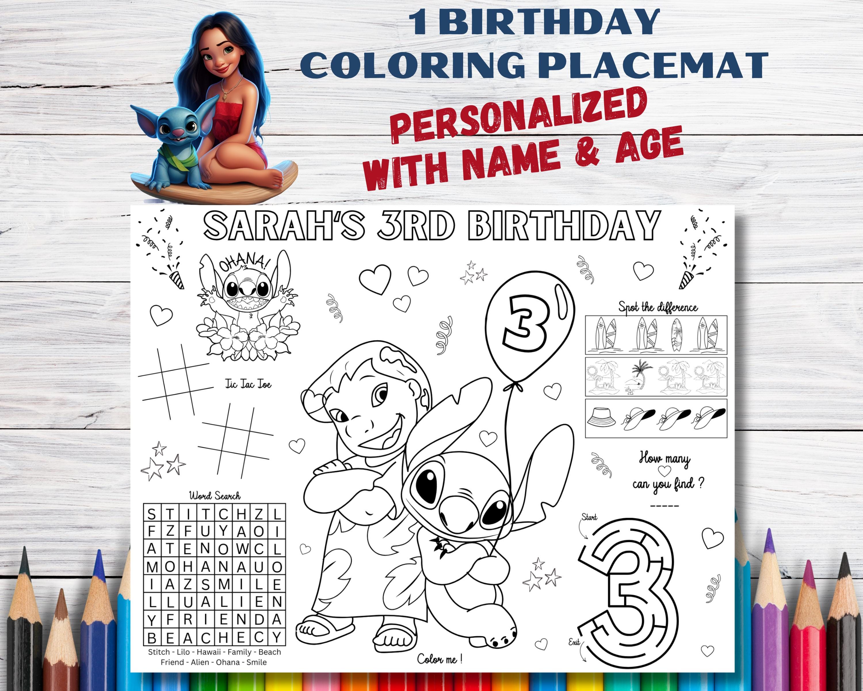 Custom Lilo & Stitch Birthday Coloring Placemat (PDF)