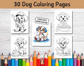 30 Dog Coloring Pages : Puppy Color Activities for Kids & Adults (PDF)