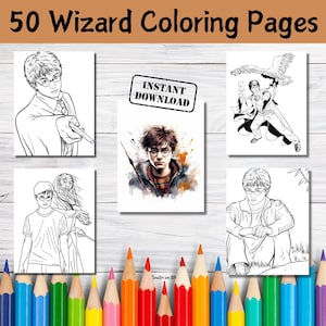 50 Wizards Coloring Pages, Magiczna kolorowanka, Kolorowanki do druku, Aktywności dla dzieci, Aktywności urodzinowe, Kolorowanka, PDF