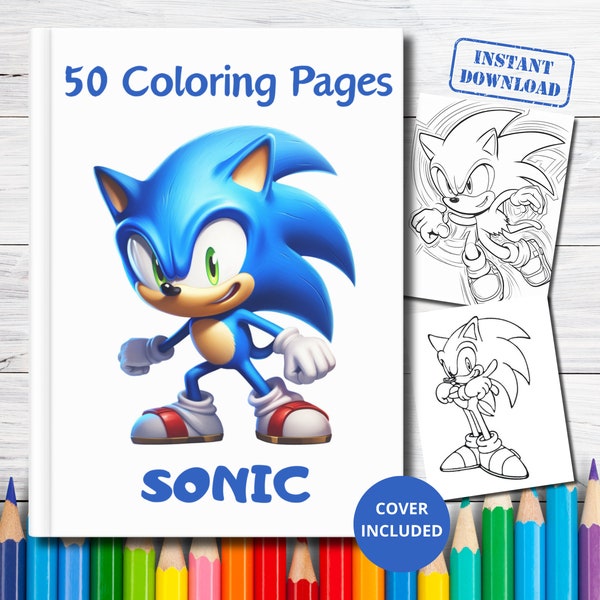 50 Sonic Coloring Pages, Cartoon coloring pages for kids, Coloring pages printable, Activities for kids, Instant download, Coloring sheets
