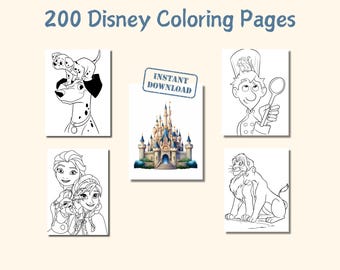 200 Cartoon Coloring Pages, Kids Printable Coloring Book (PDF)
