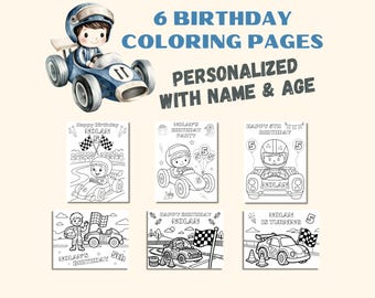 Personalized Race Car Birthday Coloring Pages for Kids (PDF)
