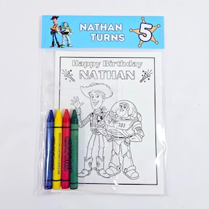 Toy Story Party Coloring Packs and Crayons, Toy Story Birthday Party Favor, Customizable Toy Story Birthday Coloring Pages