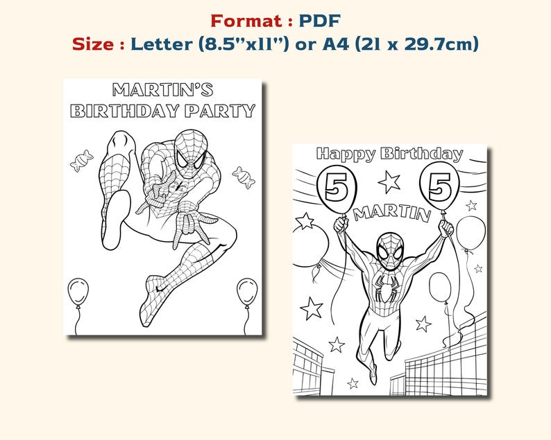 Personalized Spiderman Birthday Coloring Pages for Kids (PDF) - Etsy
