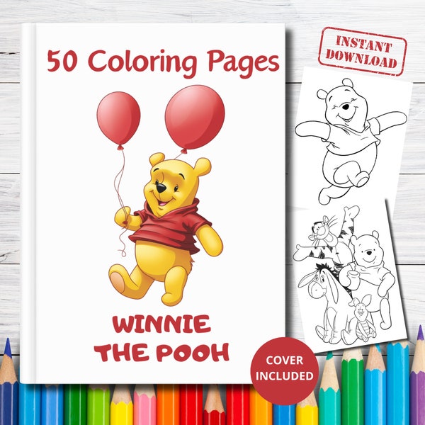 50 Pages de Coloriage de Winnie l'Ourson, Pages de coloriage imprimables, Pages à colorier de Winnie l'Ourson, Activité enfant, PDF