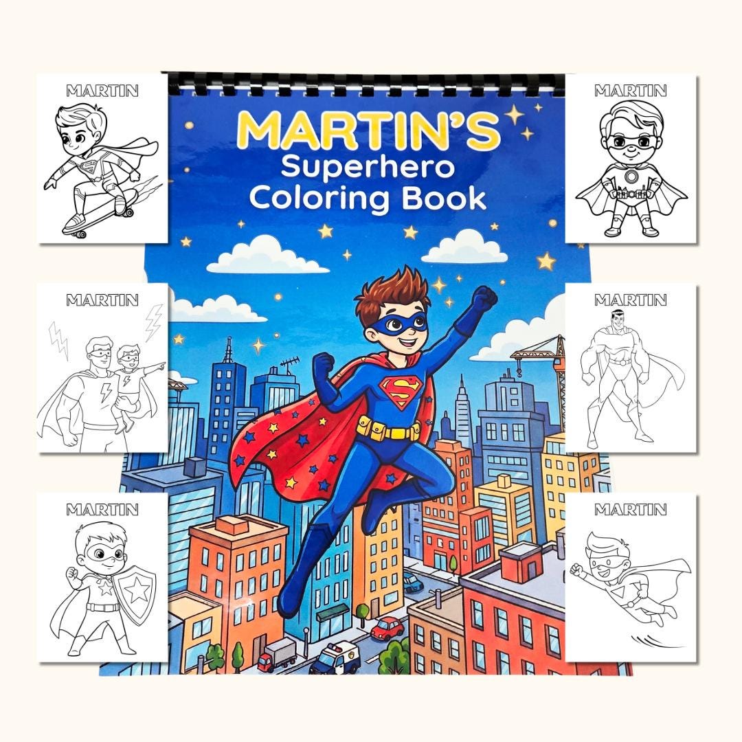 Personalized Superhero Coloring Book, Kids Superhero Art, 32 Pages - Etsy