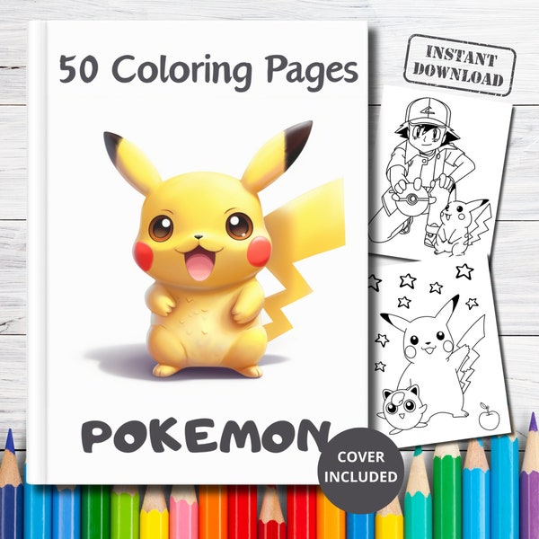 50 Pages de Coloriage de Pokémon, Coloriage de Pikachu, Pages de coloriage imprimables, Pages à colorier, Activité enfant, PDF