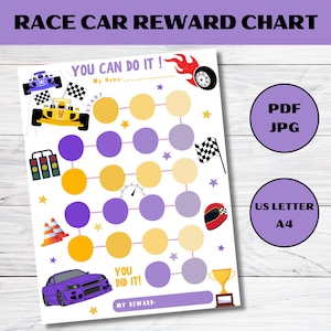 Race Car Reward Chart, Printable Reward Chart, Kids Routine Chart, Daily Chore Chart, Kids Reward Chart, Sticker Chart, Behavior Chart
