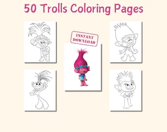 50 Pages de Coloriage des Trolls, Pages de coloriage imprimables, Pages à colorier, Activités pour enfant, Livre de coloriage, PDF
