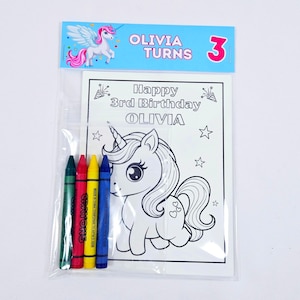 Unicorn Party Coloring Packs and Crayons, Unicorn Birthday Party Favor, Customizable Unicorn Birthday Coloring Pages