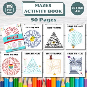 Mazes Activity Book for kids, 50 Pages Printable Mazes Activity, Printable Maze, Mazes for kids, Kids activity, Instant download, Pdf
