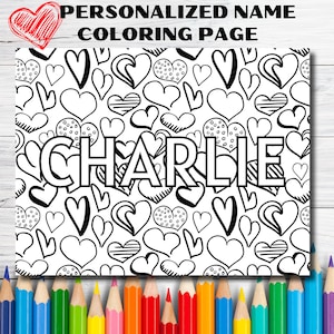 1 Customizable Name Coloring Page, Heart Coloring, Personalize coloring sheet, Name coloring page, Kids activities printable