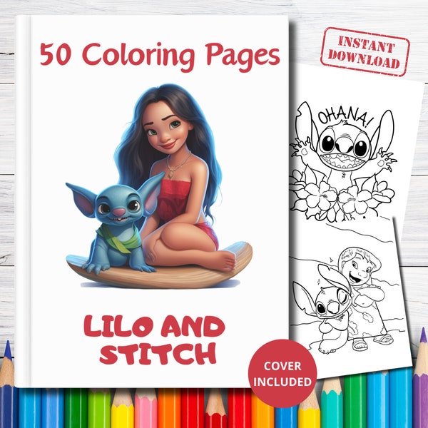 50 Lilo and Stitch Coloring Pages, Cartoon coloring pages for kids, Coloring pages printable, Activities for kids, Instant download, PDF