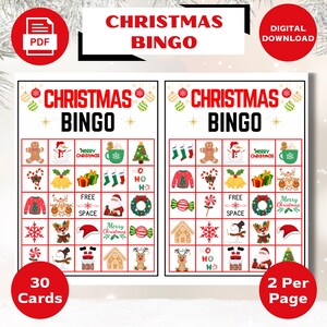 30 Cartes de Bingo de Noël pour les enfants, Activités de Noël, Cartes de Bingo imprimables, Bingo de Noël pour les enfants, Jeux pour Noël