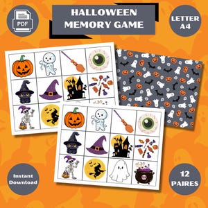 Jeu de mémoire sur Halloween, Activité d'association sur Halloween, Jeu de mémoire imprimable, Jeu de cartes de mémoire, Activité Halloween