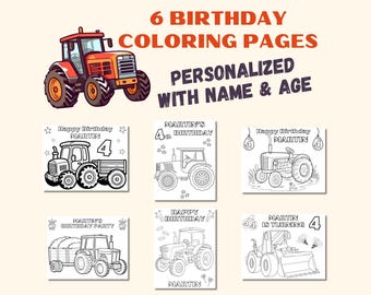 Traktor Geburtstag Malseiten: Personalisierte Party Aktivität (PDF)