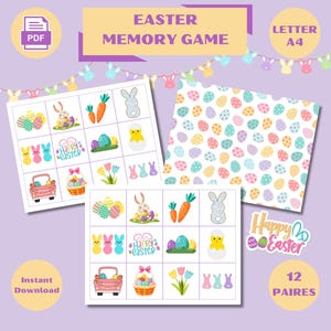 Jeu de mémoire pour Pâques, Activité d'association sur Pâques, Jeu de mémoire imprimable, Activités pour Pâques