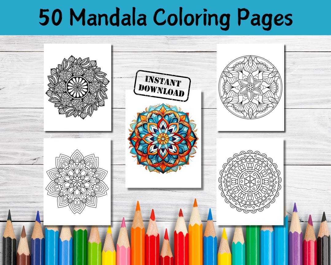 50 Mandala Coloring Pages : Stress Relief for Adults & Kids (PDF) - Etsy
