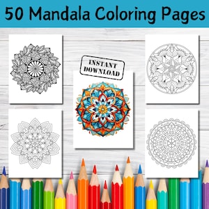 50 Mandala coloring pages, Coloring pages printable, Adult coloring, Kids coloring, Mandala coloring book, Stress relief, Instant download