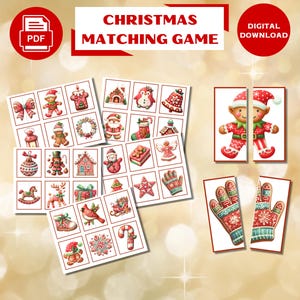 Jeu d'association sur Noël pour enfants, Activité d'association sur Noël, Jeu sur Noël imprimables, Activités de Noël, PDF