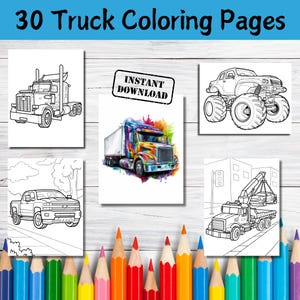 30 Truck Coloring Pages, Coloring pages for boys, Truck coloring book, Coloring pages for kid and adult, Monster Truck printable, PDF