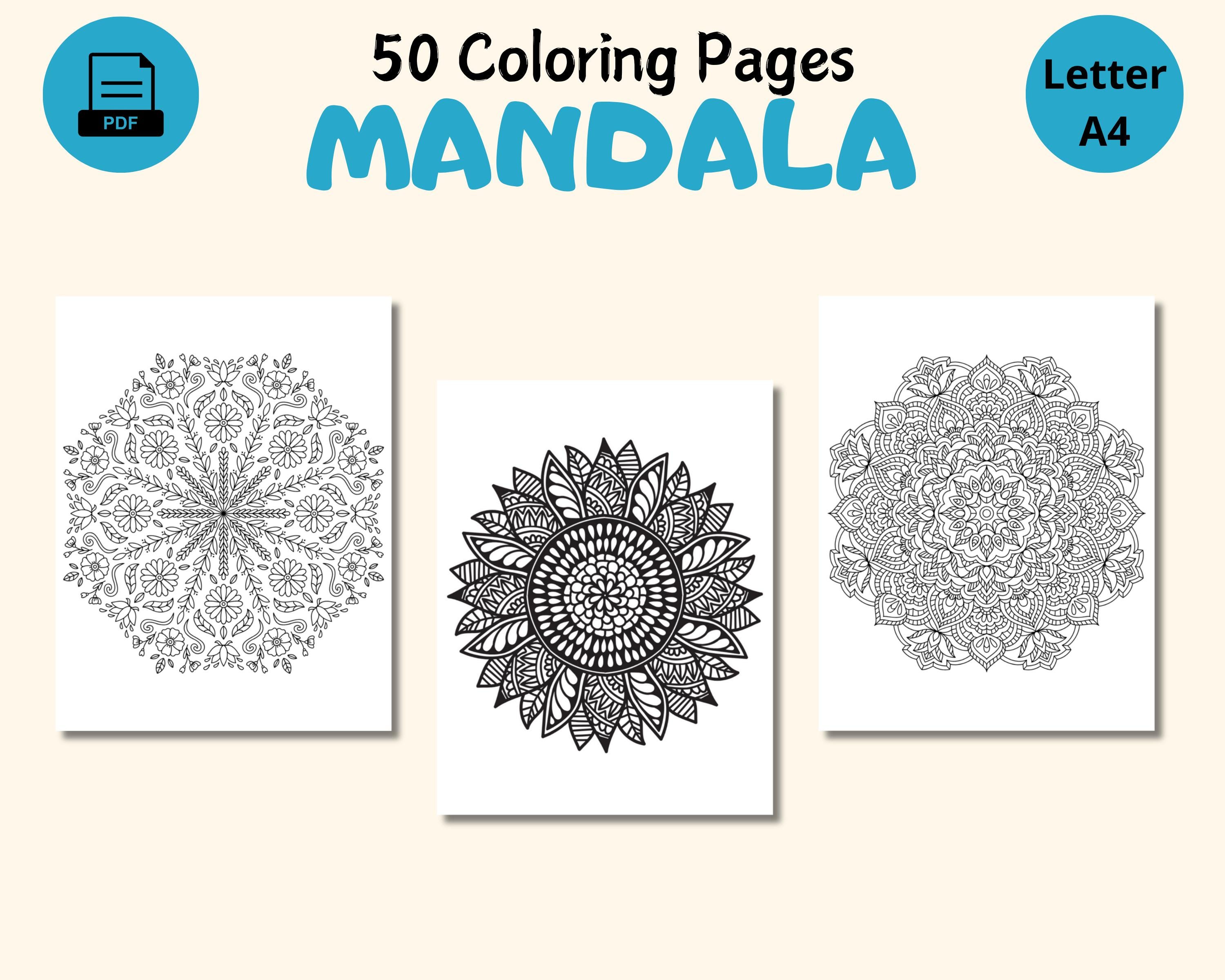 50 Mandala Coloring Pages : Stress Relief for Adults & Kids (PDF) - Etsy UK