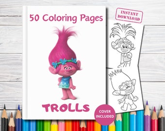 50 Trolls coloring pages, Cartoon coloring pages for kids, Coloring pages printable, Coloring sheets, Activities for kids, Instant download