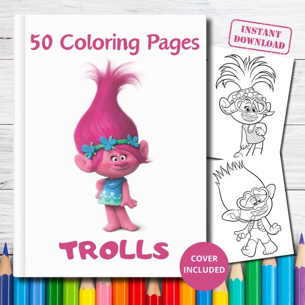 50 Trolls coloring pages, Cartoon coloring pages for kids, Coloring pages printable, Coloring sheets, Activities for kids, Instant download